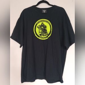 Harley-Davidson Black Tee with Bright Green Emblem.  Biker Grunge